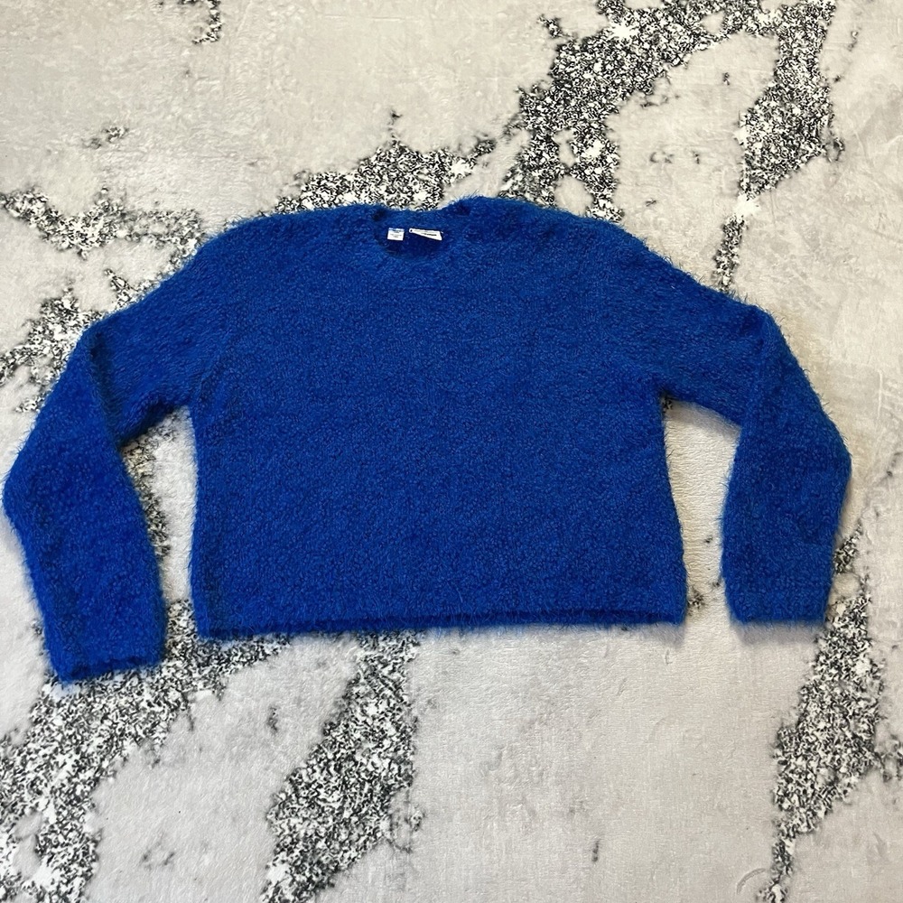 Noisy May Sweater Womens Size XL Blue Crew Neck Fuzzy Knit Long Sleeve